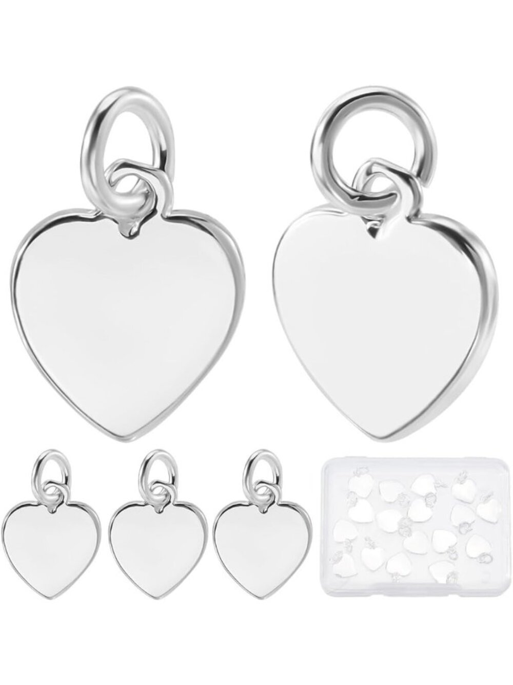 20Pcs Heart Charms 925 Sterling Silver Plated Love Pendants for DIY Jewelry